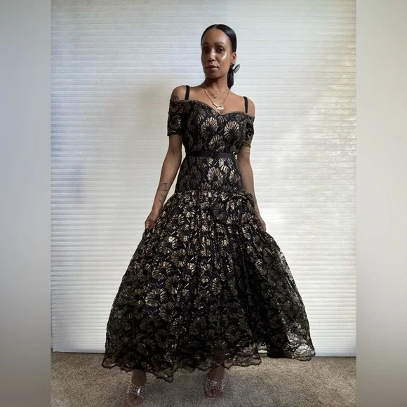 Vintage Saks Fifth Avenue “After Five” Gold & Black Lace Gown — Union Made - Picture 9 of 13